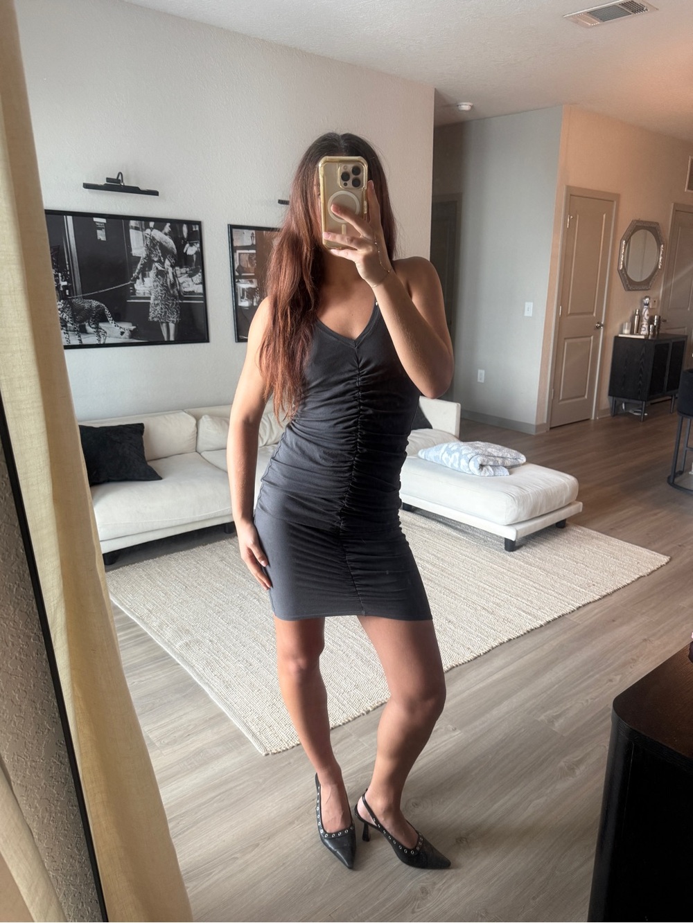 Grey Ruched V-Neck Bodycon Dress